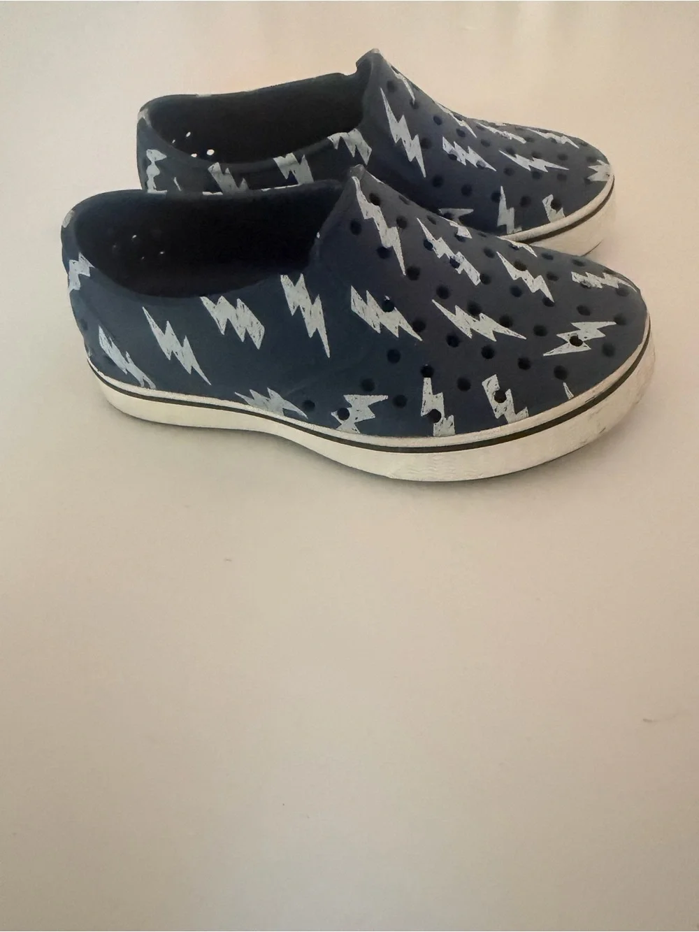 Kids Navy Water Slip-On Shoes with Silver Lightning Design
